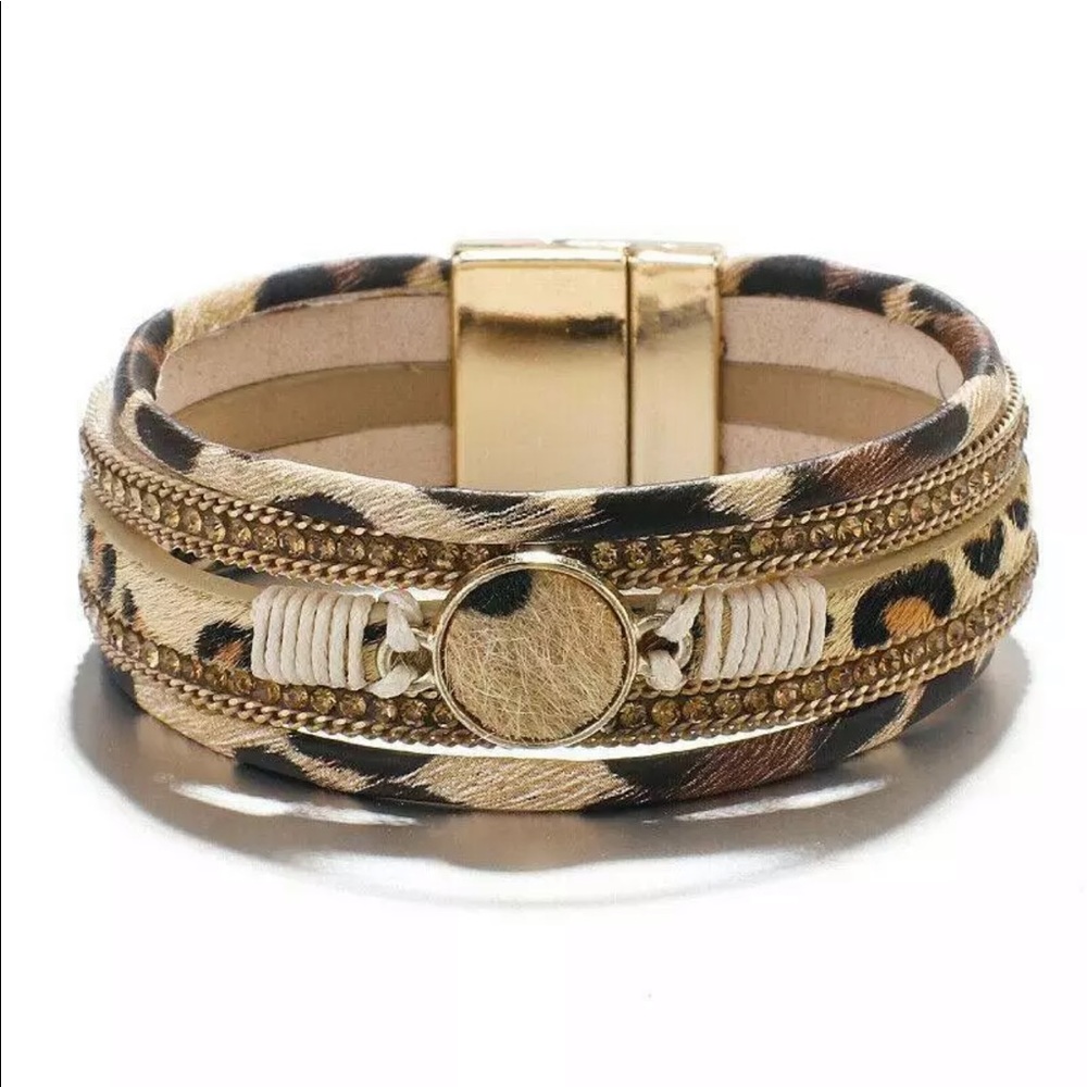 Leopard Leather Tube Multilayer Bracelet